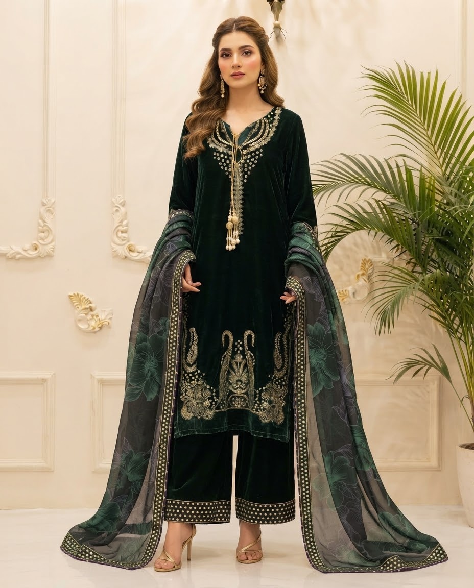 Velvet Embroidered Stitched 3pc Suit BFO-FZ