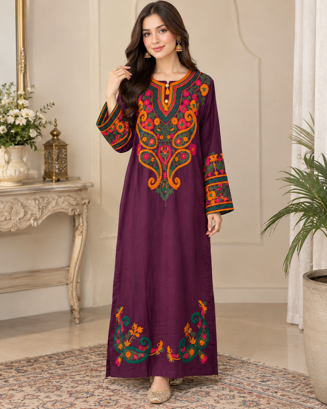 Boski Linen Embroidered Stitched 2pc Suit