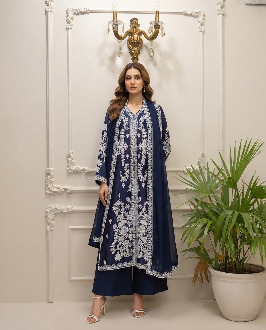 Silk Embroidered Stitched 3pc Suit BFO-MNLS