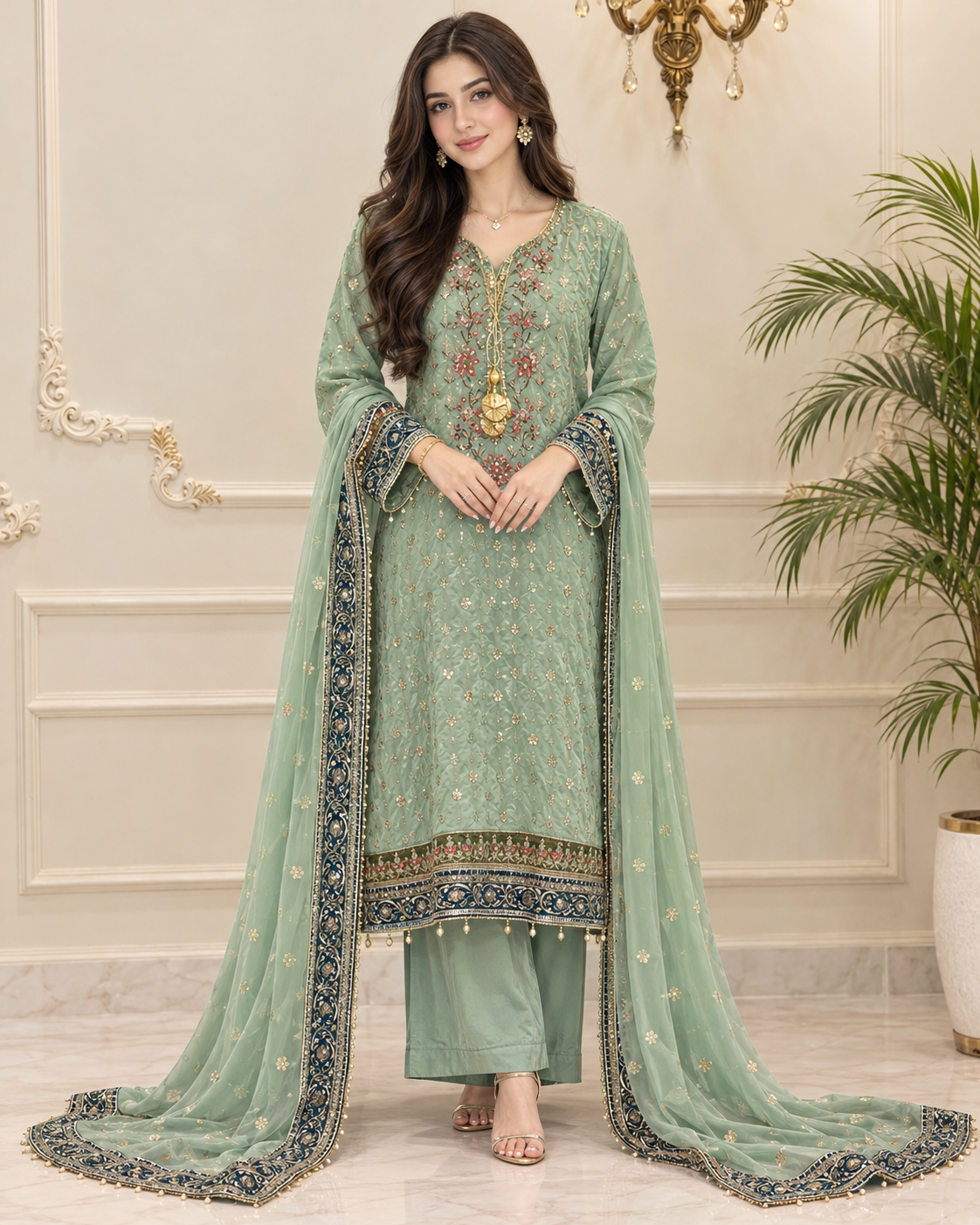Velvet Embroidered Stitched 3pc Suit