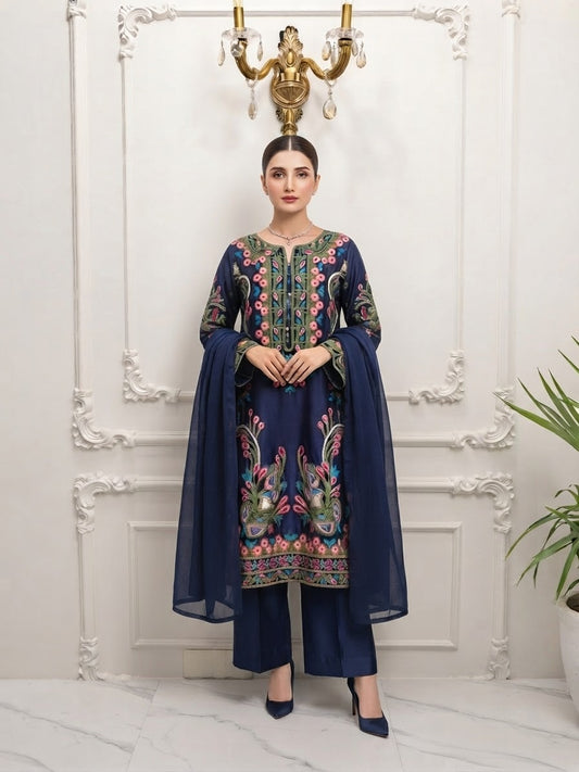 Shamoose Silk Embroidered Stitched 3-pc BFO-MNLS
