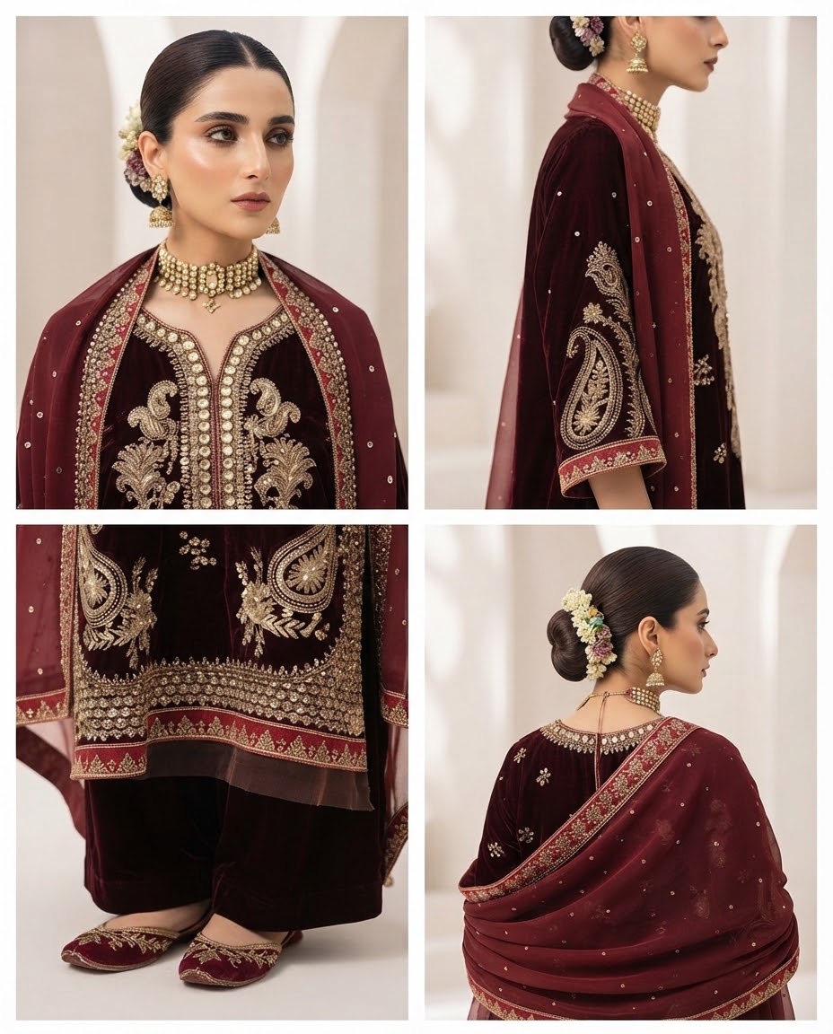 Velvet Embroidered Stitched 3pc Suit BFO-FZ