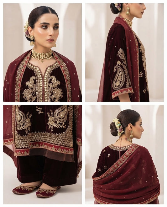 Velvet Embroidered Stitched 3pc Suit BFO-FZ