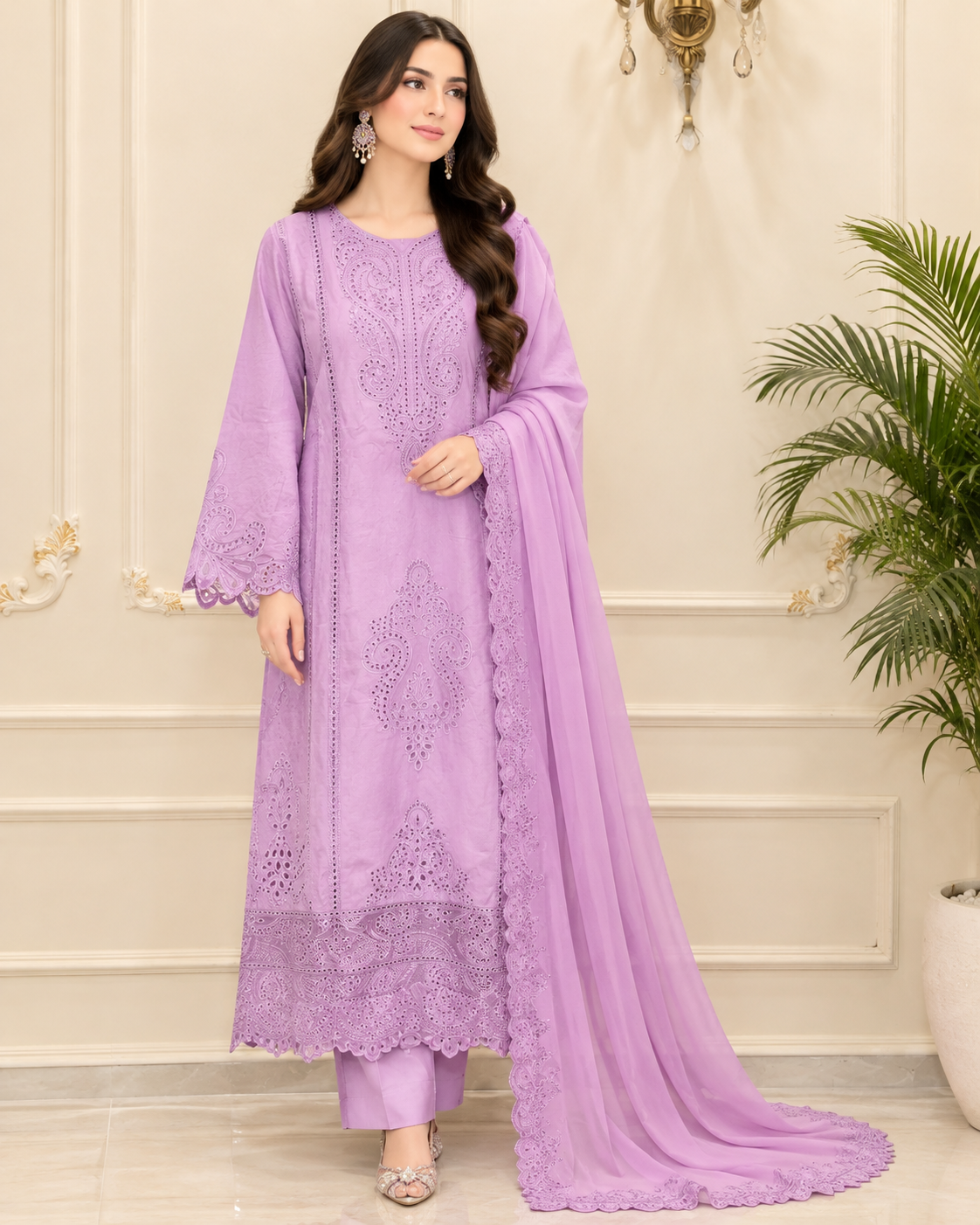 Cotton Embroidered Stitched 3pc Suit