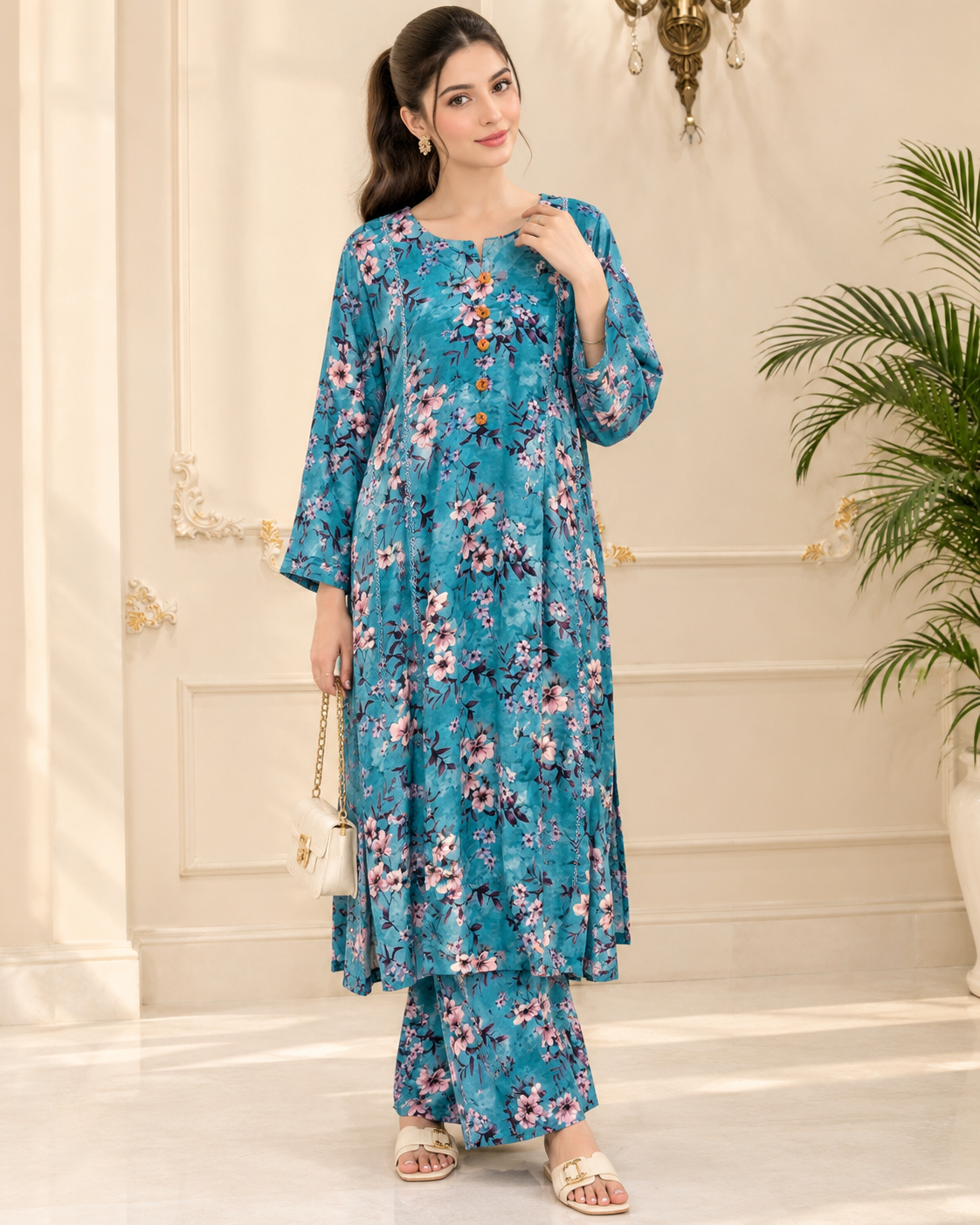 Linen Printed Stitched 2pc Maxi