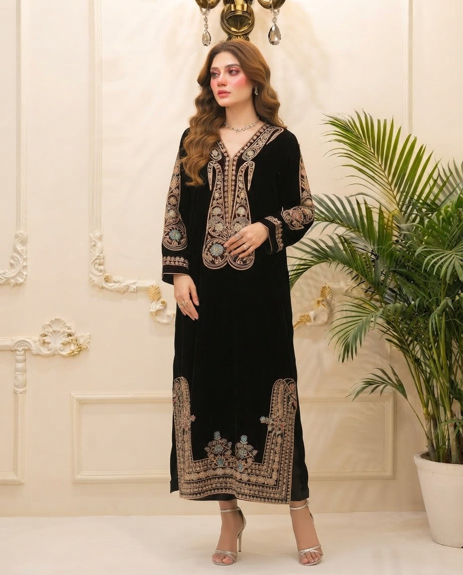 Velvet Embroidered Kaftan Stitched 3pc BFO-FZ