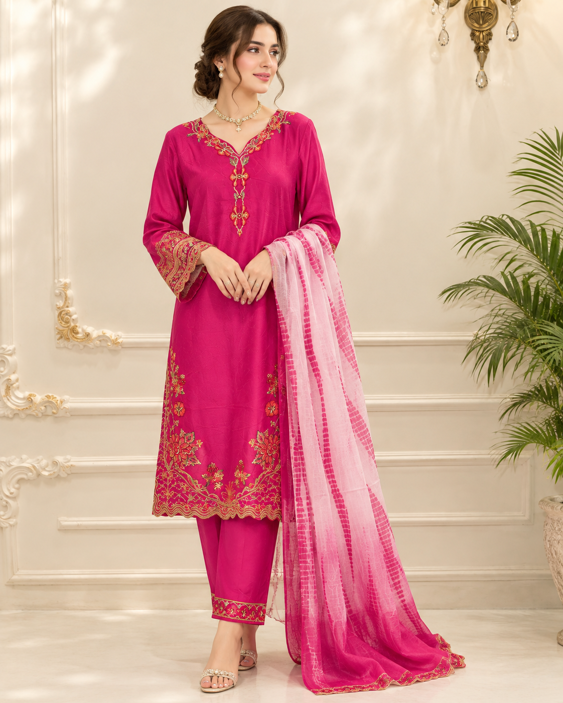 Viscose Embroidered Stitched 3pc Suit