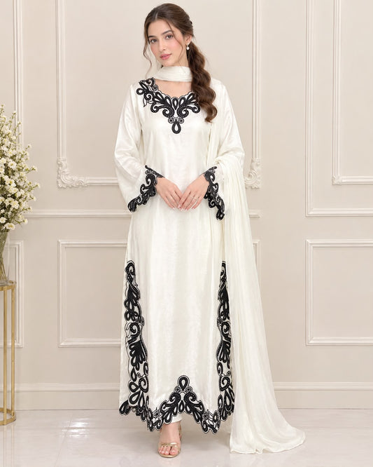 Silk Embroidered Stitched 3pc Suit