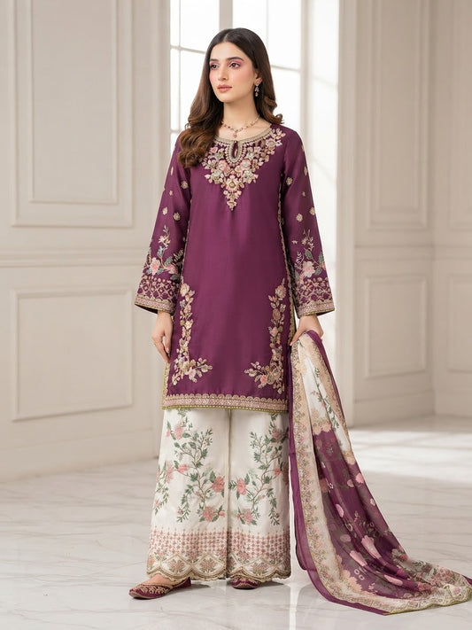 Silk Embroidered Stitched 3pc Suit BFO-MNLS