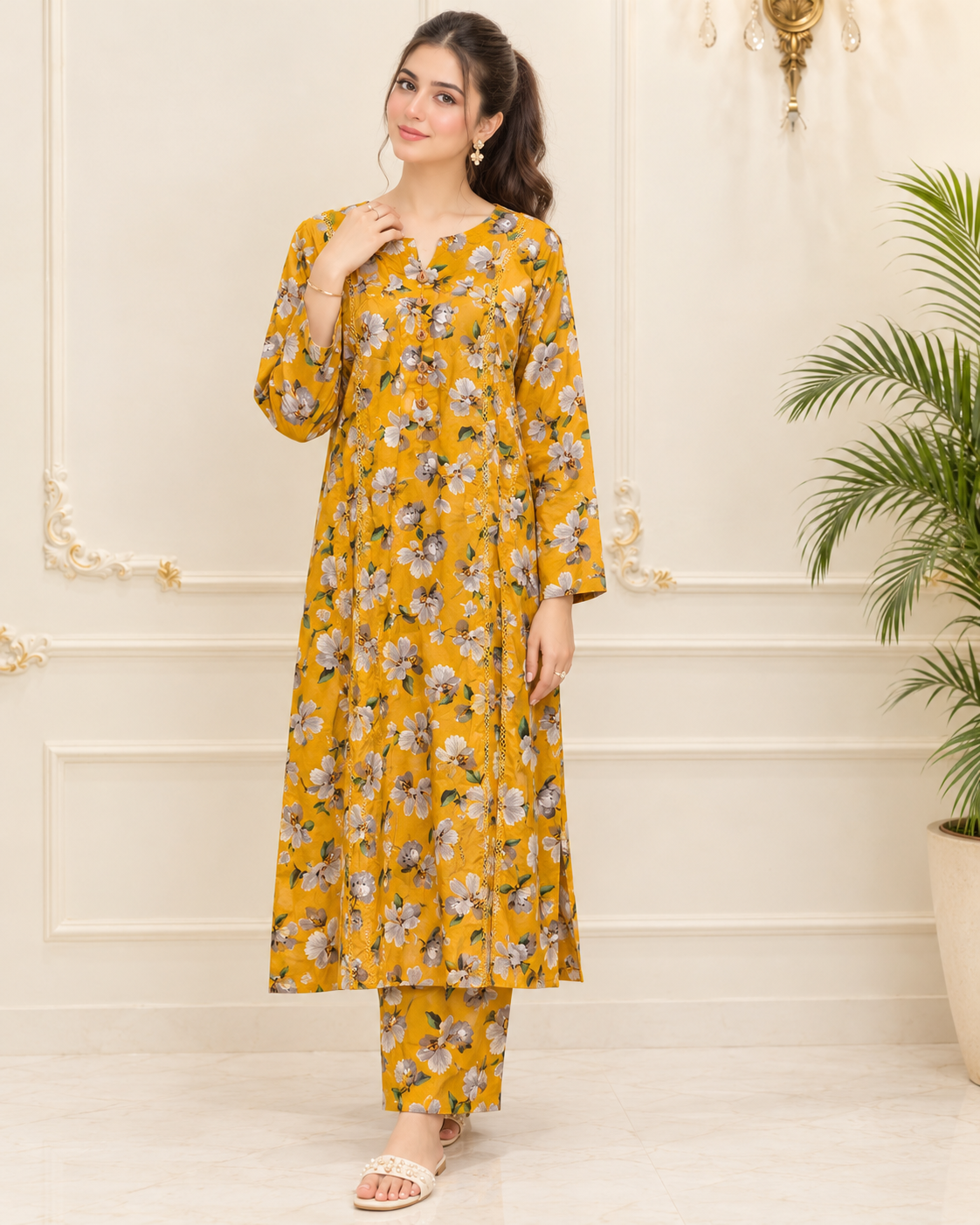 Linen Printed Stitched 2pc Maxi