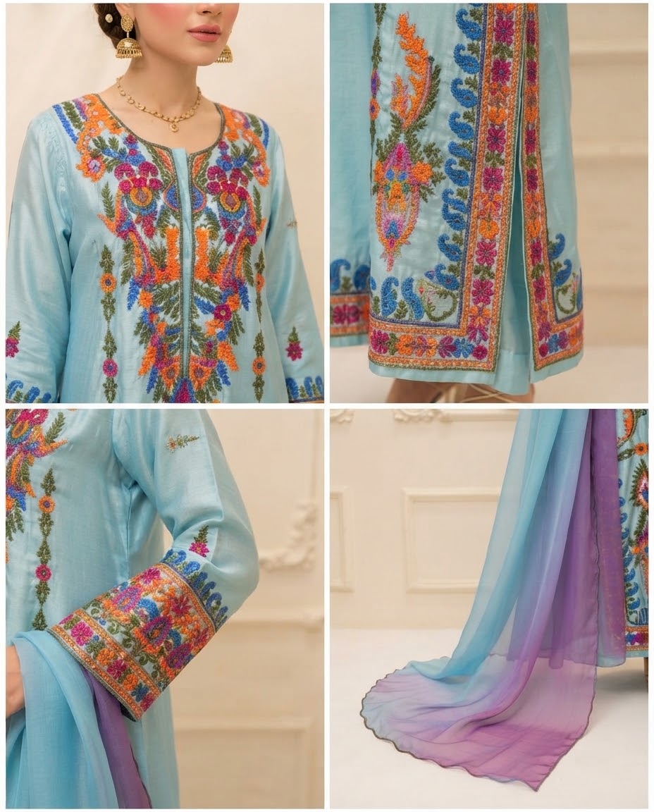 Silk Embroidered Stitched 3pc Suit BFO-MNLS