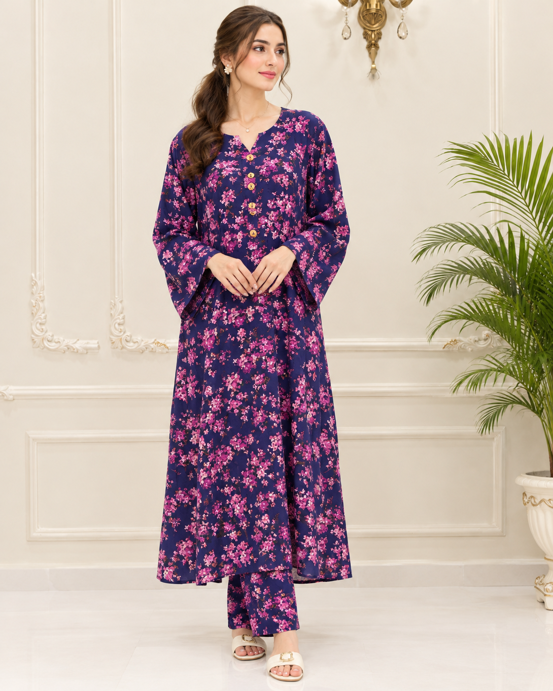 Linen Printed Stitched 2pc Maxi