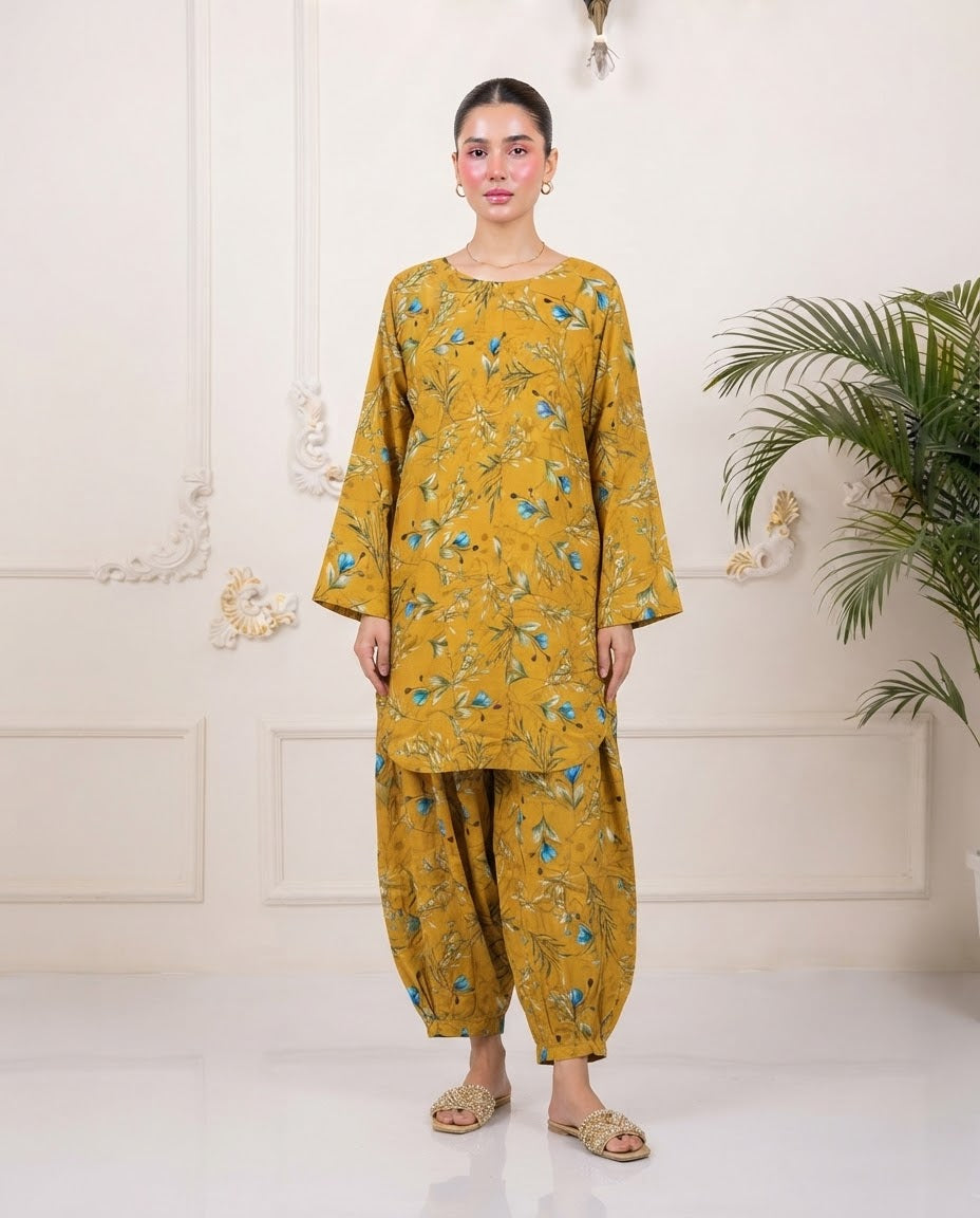 Boski Linen Printed Stitched 2pc Suit BFO-ILA