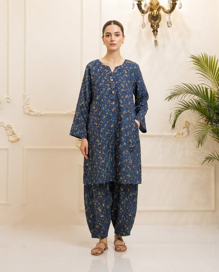 Boski Linen Printed Stitched 2pc Suit BFO-ILA