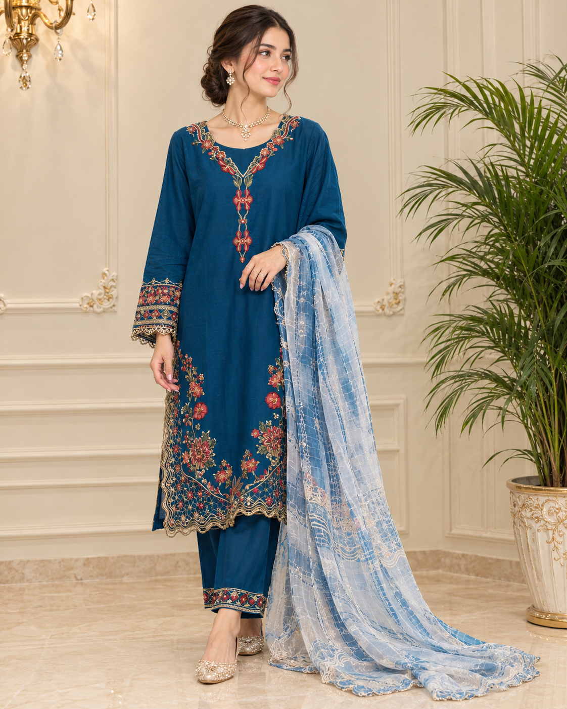 Viscose Embroidered Stitched 3pc Suit