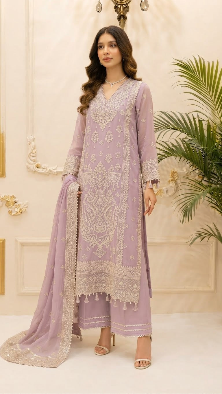Chiffon Embroidered Stitched  3-pc BFO-FZ