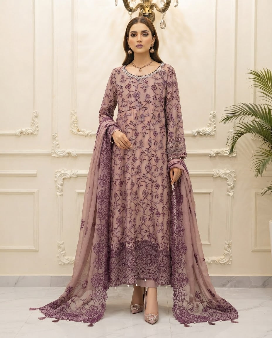 Chiffon Embroidered Stitched 3pc Maxi BFO-FZ