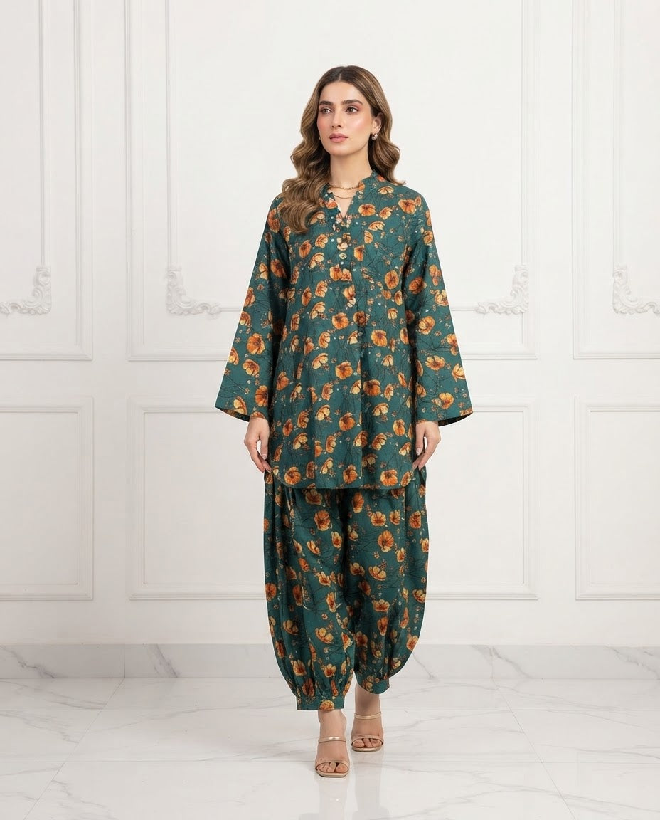 Boski Linen Printed Stitched 2pc Suit BFO-ILA