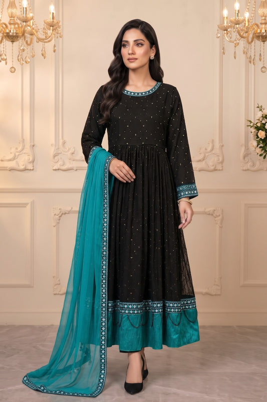 Chiffon Embroidered Stitched 3pc Maxi