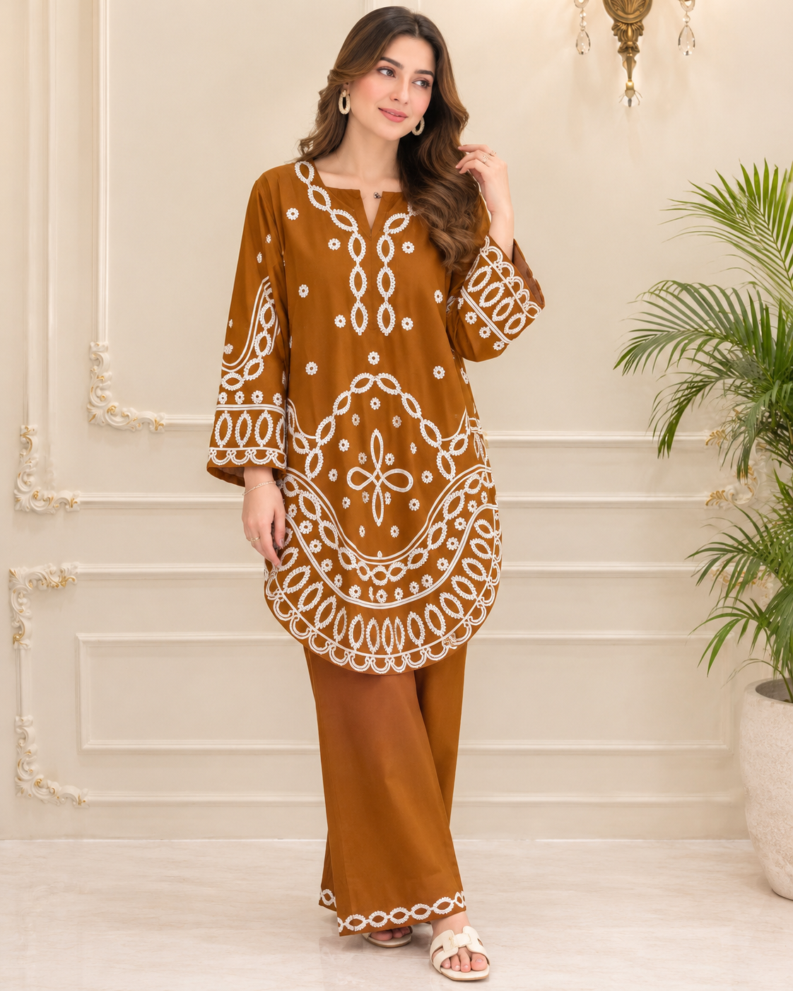 Linen Embroidered Stitched 2pc Suit