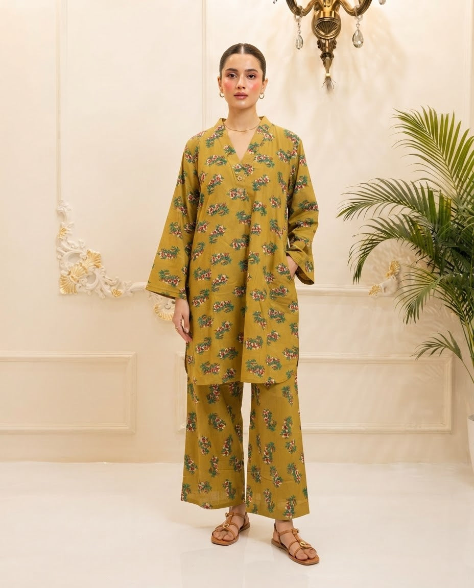 Boski Linen Printed Stitched 2pc Suit BFO-ILA