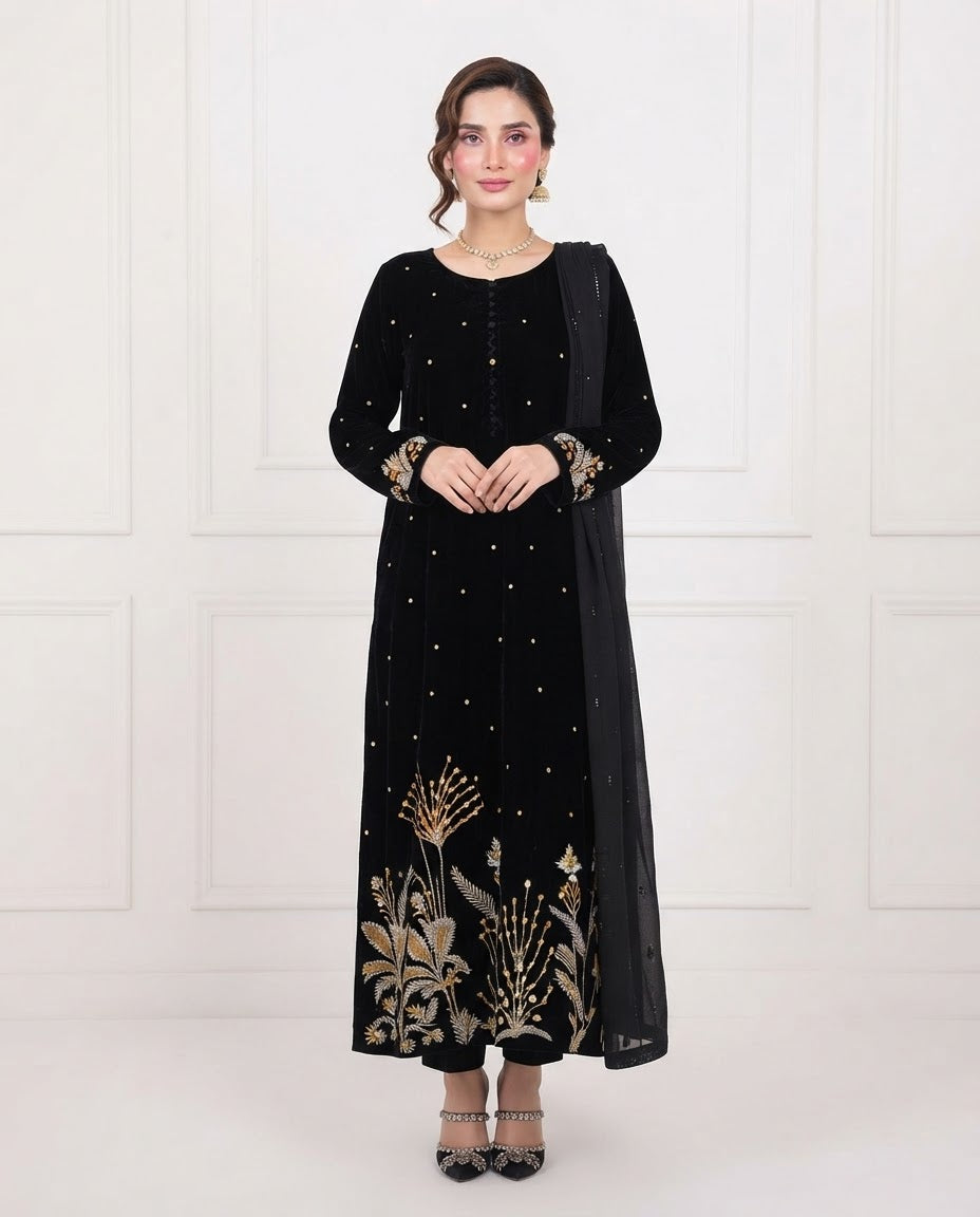 Velvet Embroidered Stitched 3pc Suit BFO-FZ
