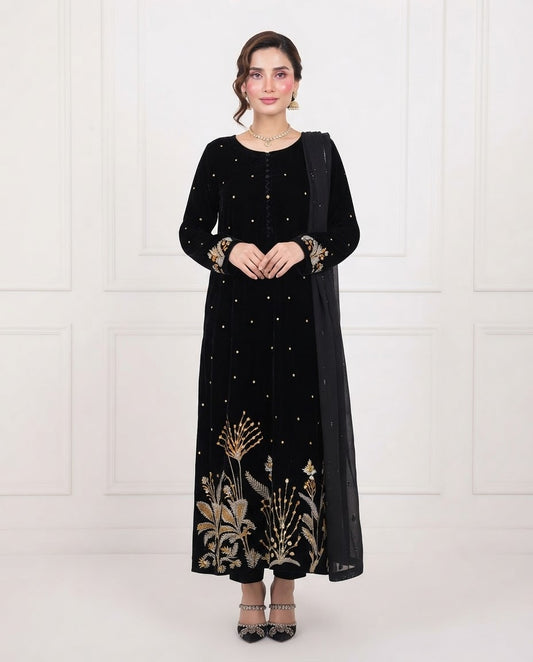 Velvet Embroidered Stitched 3pc Suit BFO-FZ