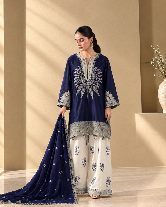 Silk Embroidered Stitched 3pc Suit