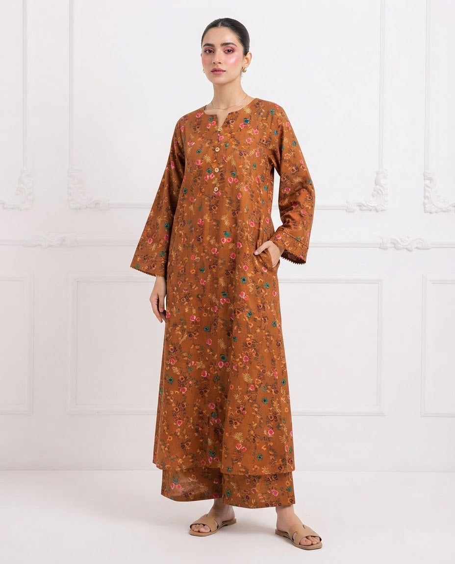 Boski Linen Printed Stitched 2pc Suit BFO-ILA
