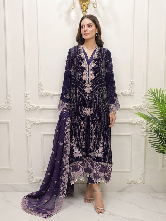 Velvet Embroidered Stitched 3-pc BFO-FZ