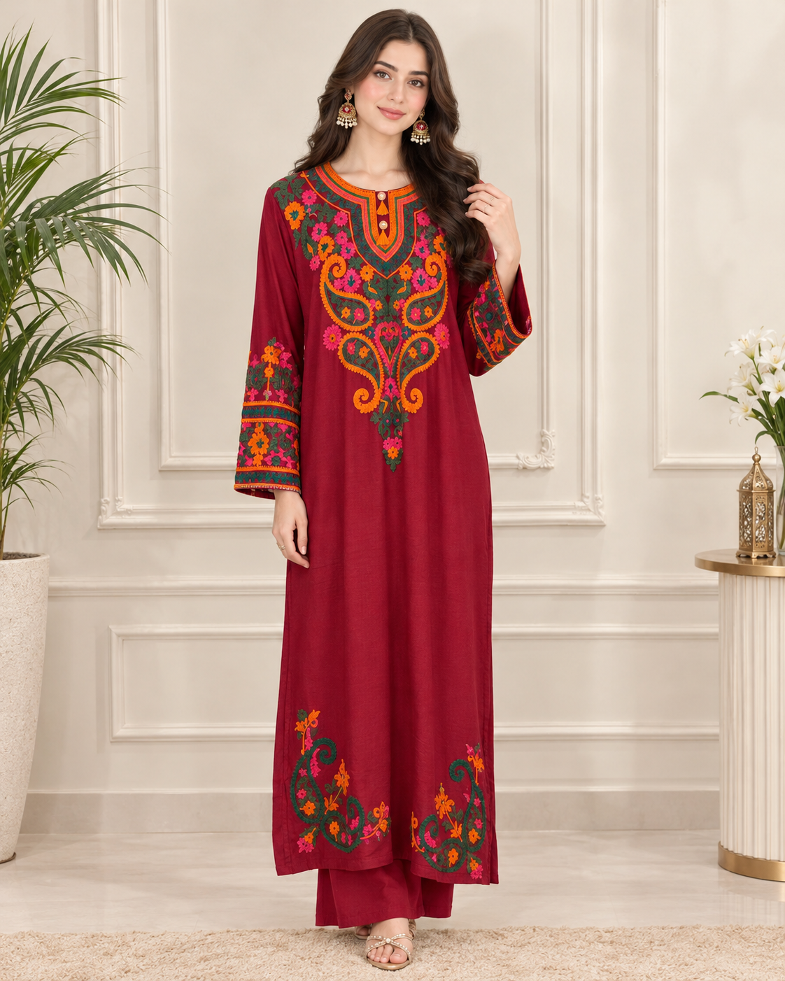 Boski Linen Embroidered Stitched 2pc Suit