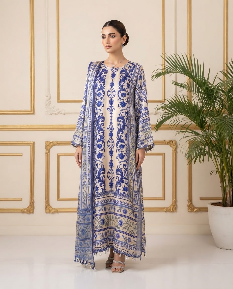 Silk Printed Kaftan Stitched 3pc Suit BFO-MNLS