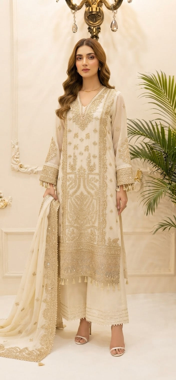 Chiffon Embroidered Stitched  3-pc BFO-FZ