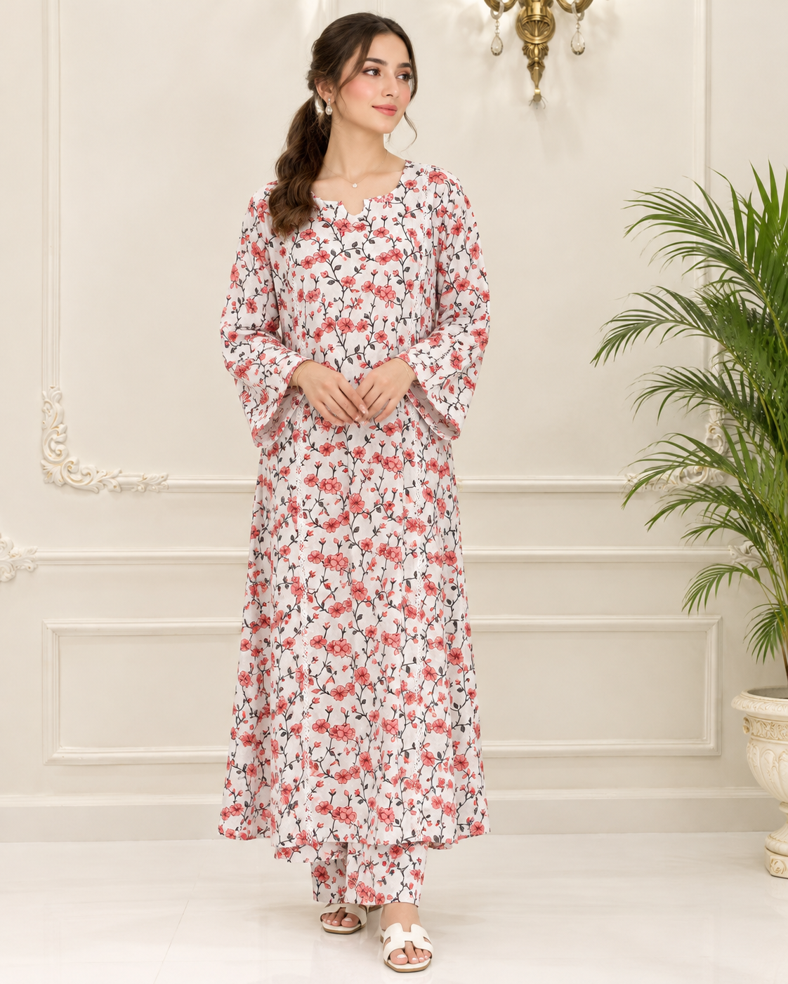 Linen Printed Stitched 2pc Maxi