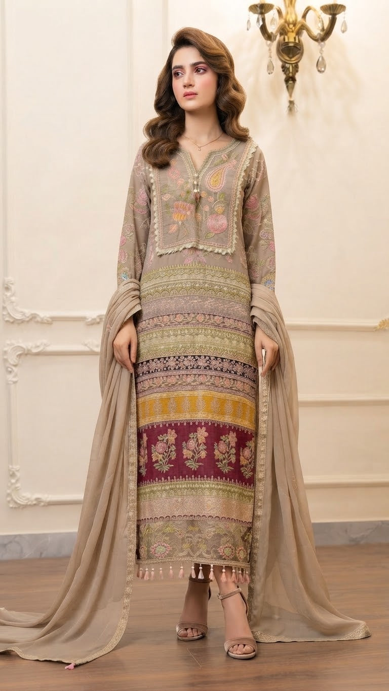 Chiffon Embroidered Stitched 3pc Suit BFO-FZ