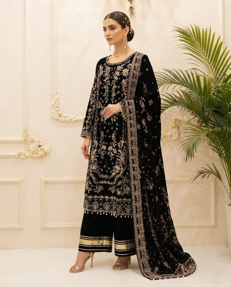 Velvet Embroidered Stitched 3pc Suit BFO-FZ