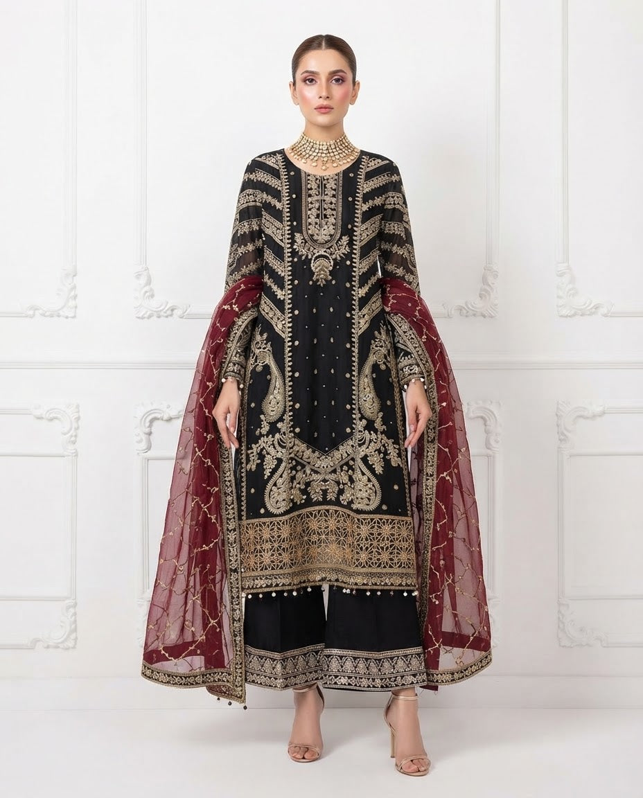 Chiffon Embroidered Stitched 3pc Suit BFO-FZ