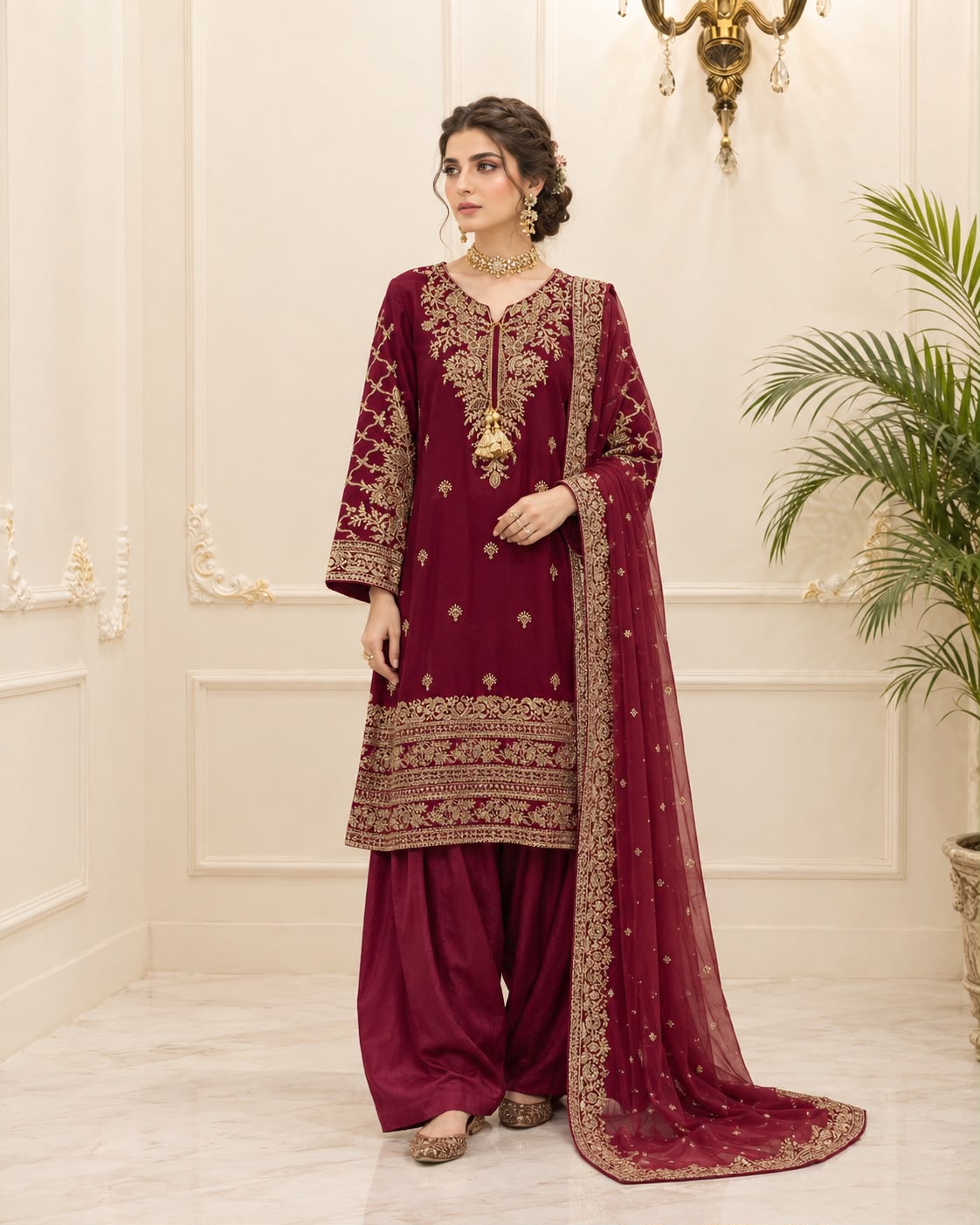 Chiffon Embroidered Stitched 3pc Suit