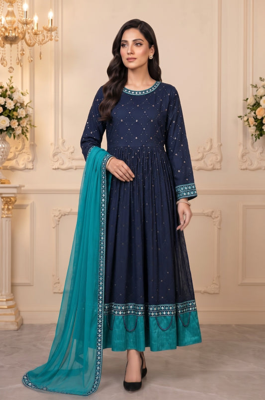 Chiffon Embroidered Stitched 3pc Maxi