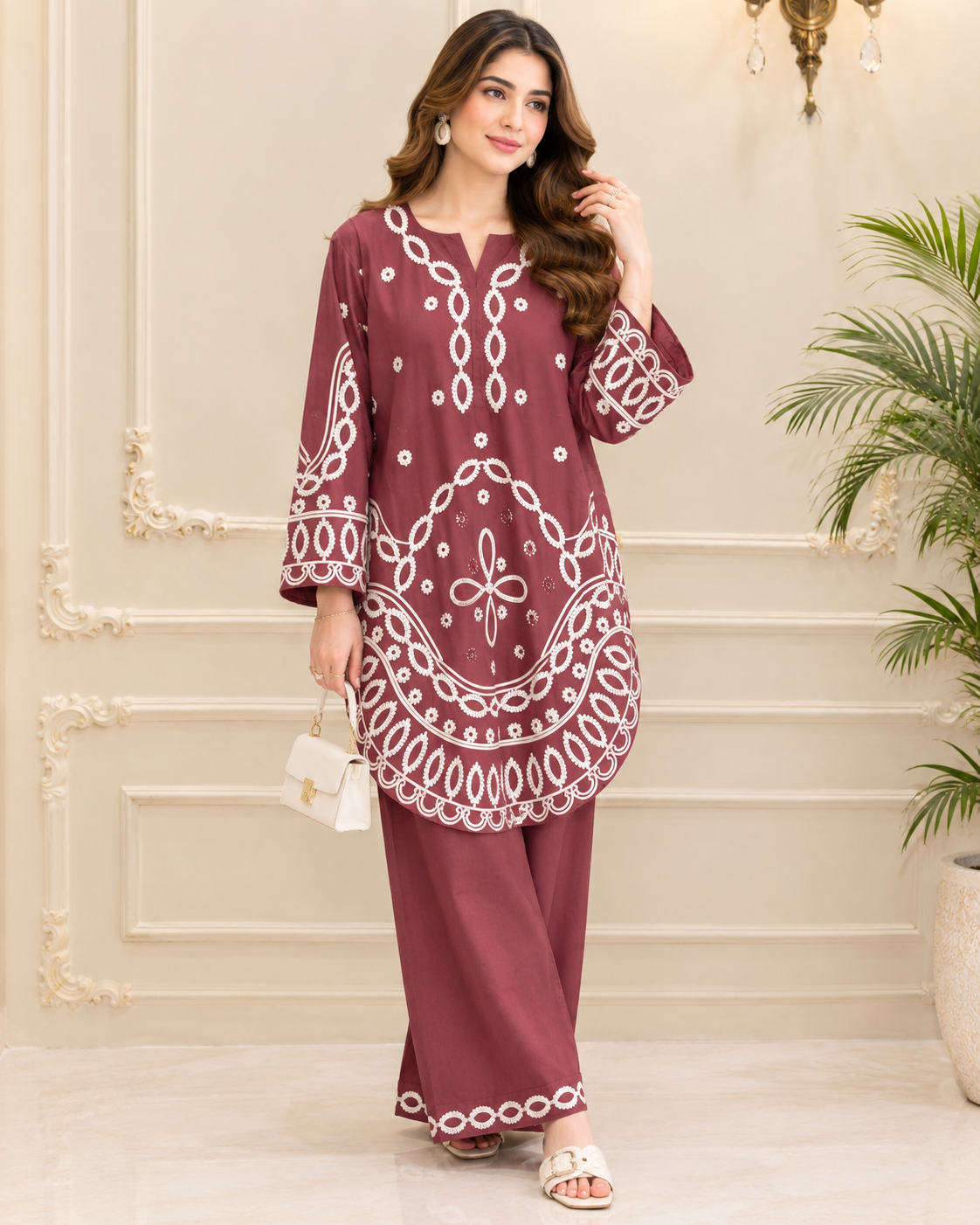 Linen Embroidered Stitched 2pc Suit