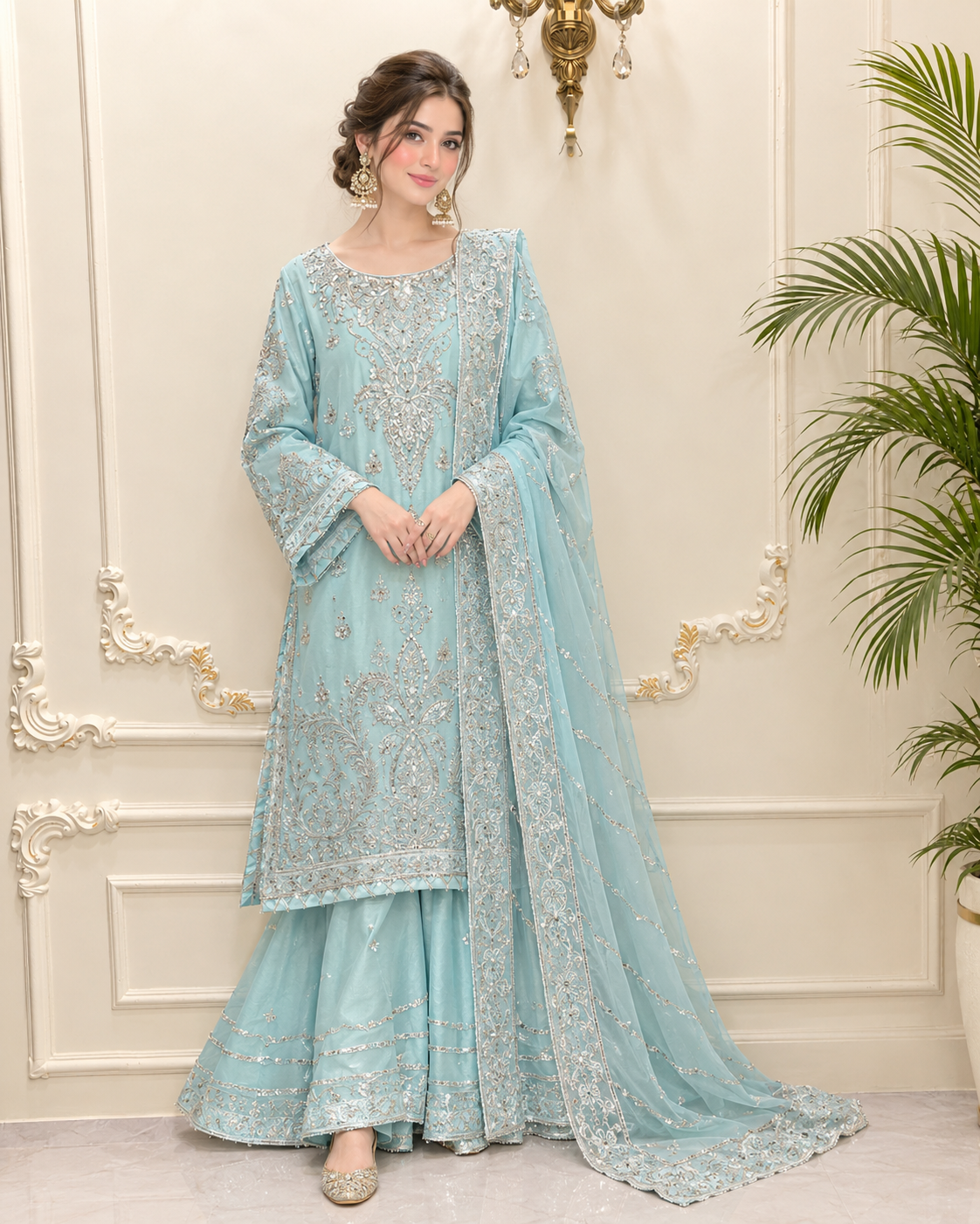 Chiffon Embroidered Stitched 3pc Suit