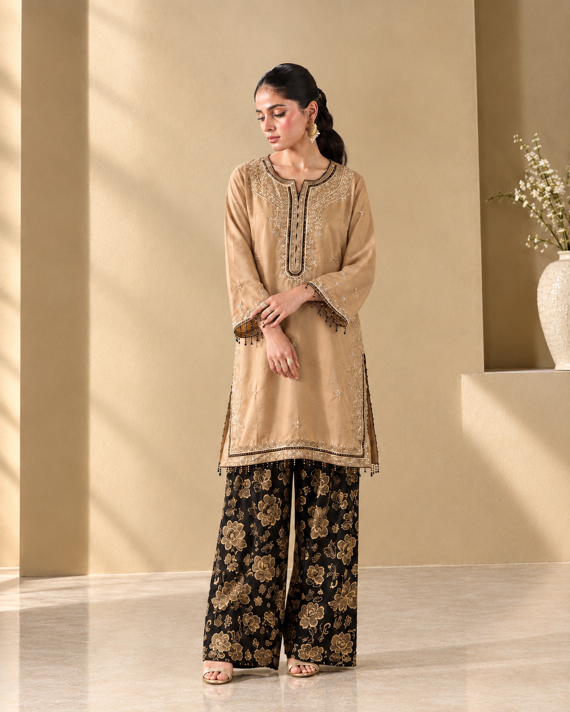 Linen Embroidered Stitched 2pc Suit