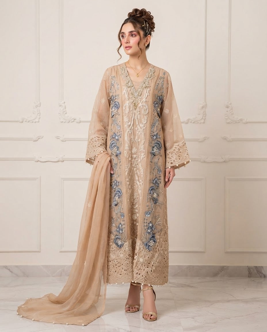 Chiffon Embroidered Stitched 3pc Suit BFO-FZ