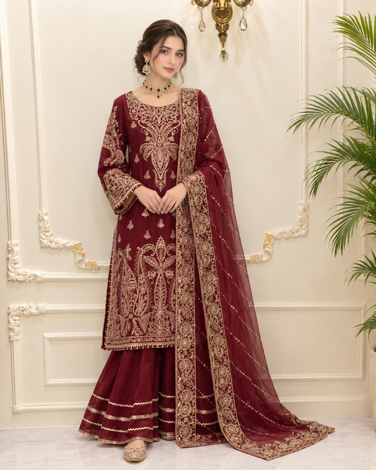 Chiffon Embroidered Stitched 3pc Suit