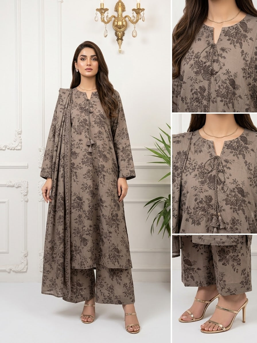 Dhanak Printed Stitched Suit with Shawl 3-pc BFO-SDBR