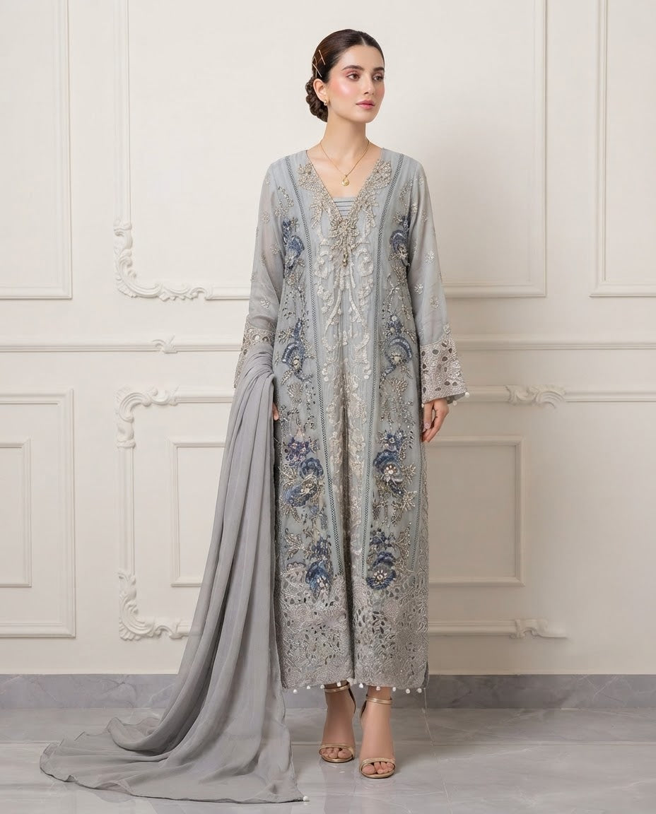 Chiffon Embroidered Stitched 3pc Suit BFO-FZ