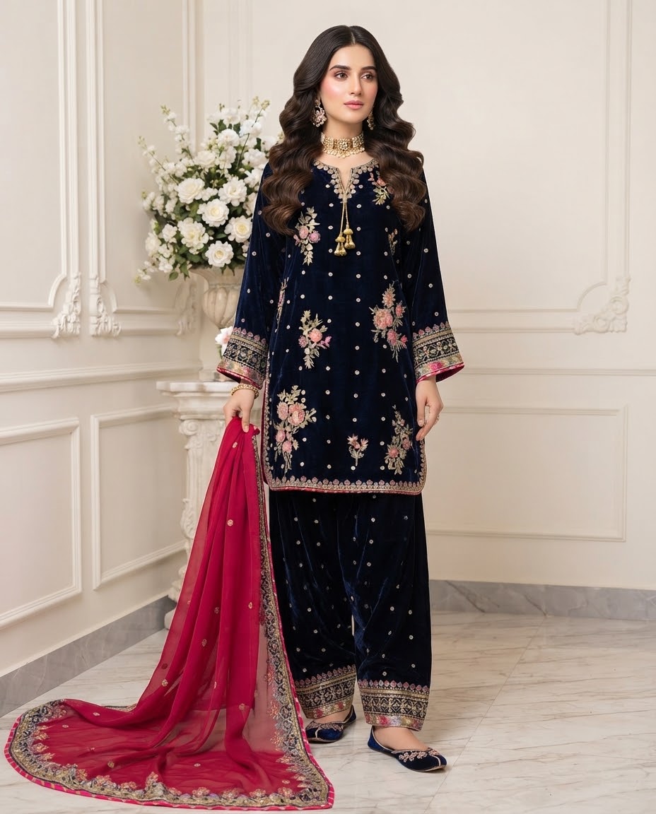 Velvet Embroidered Stitched 3pc Suit BFO-FZ