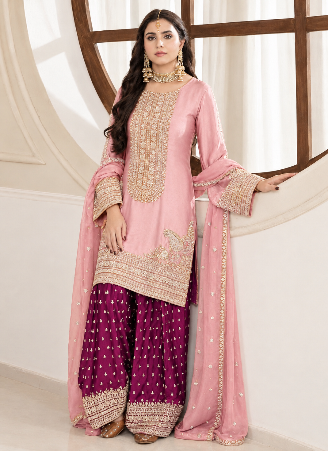 Silk Embroidered Stitched 3pc Suit