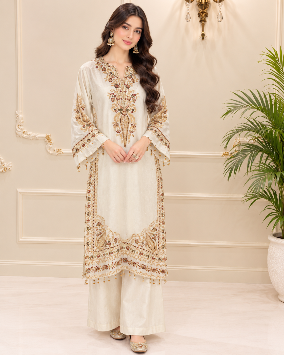 Pashmina Embroidered Stitched 2pc Suit