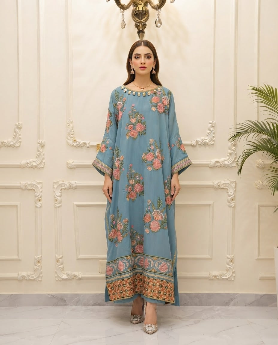 Chiffon Embroidered Kaftan Stitched 2pc Suit BFO-FZ